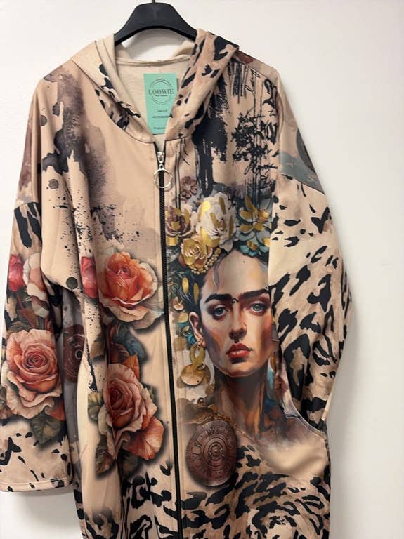 Beige Frida Leopard Long Zip Jacket