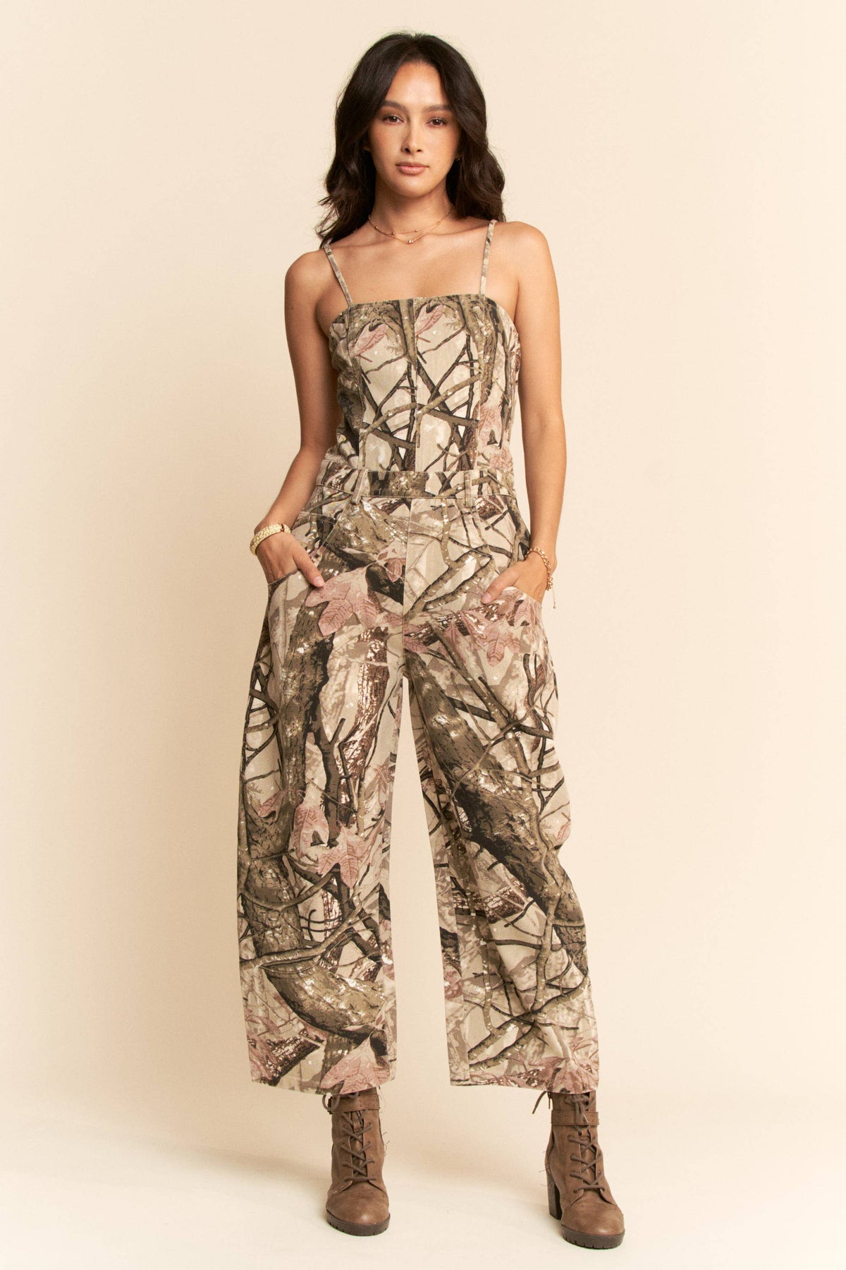 Camo Strapless Wide Leg Jumpsuit