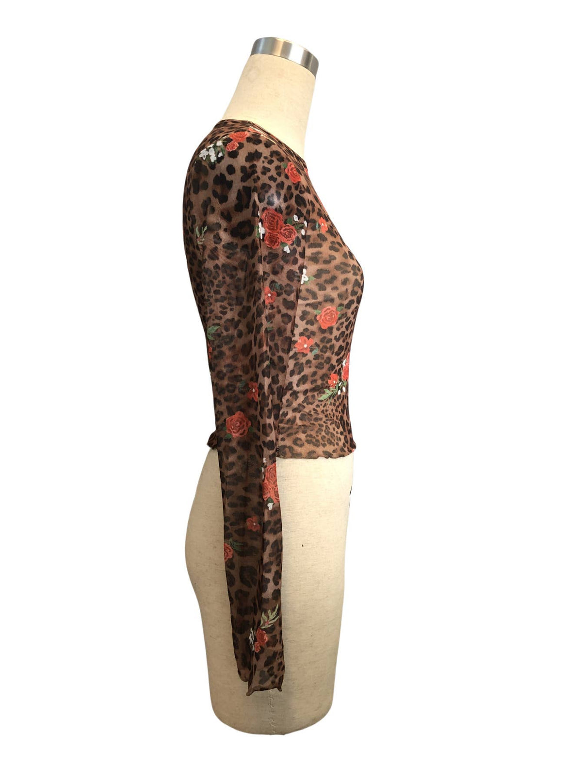 Coffee Leopard Floral Mesh Crop Top