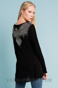 Black Eagle Wing Rhinestone High-Low Top