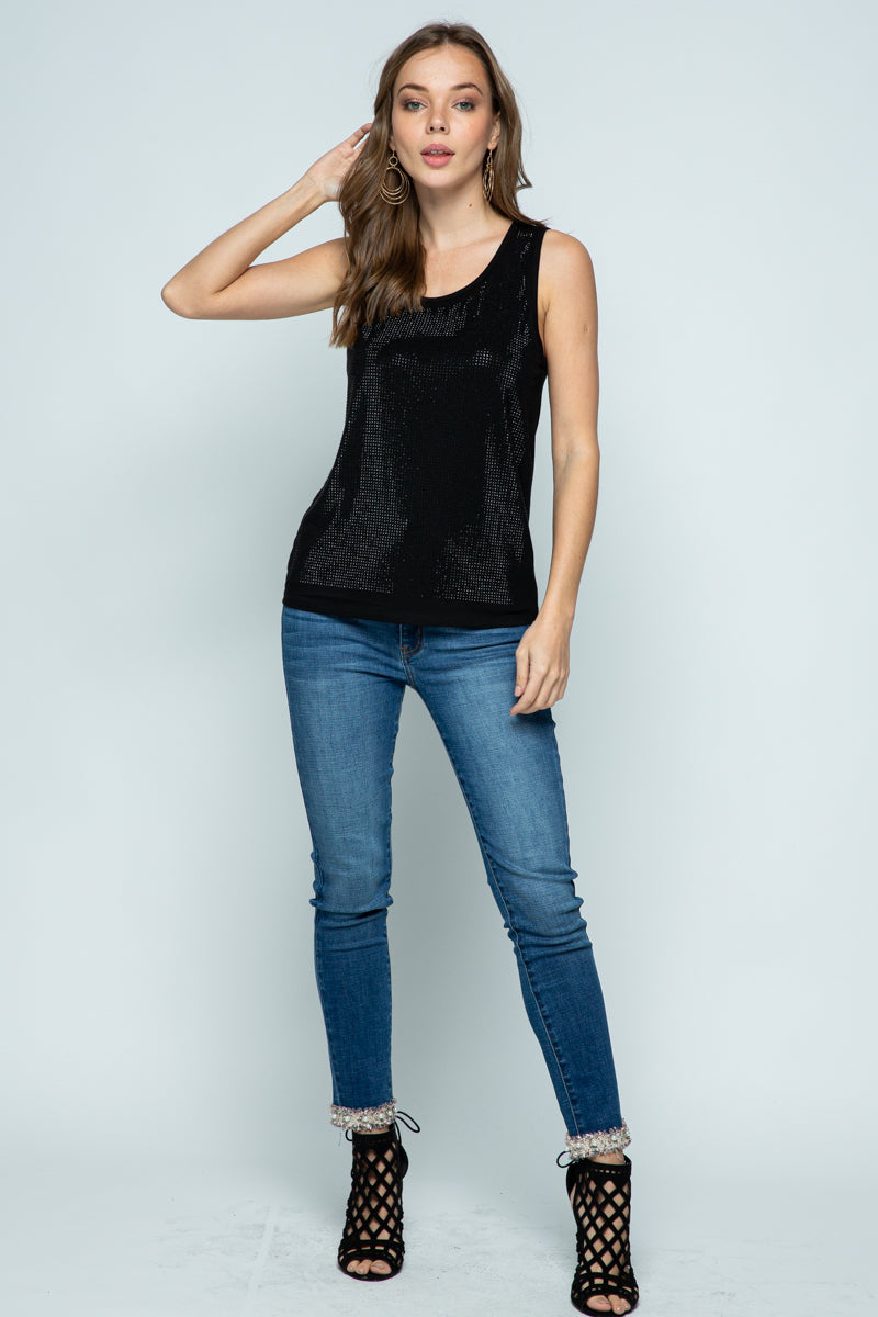 Black Crystal Embellished Sleeveless Top