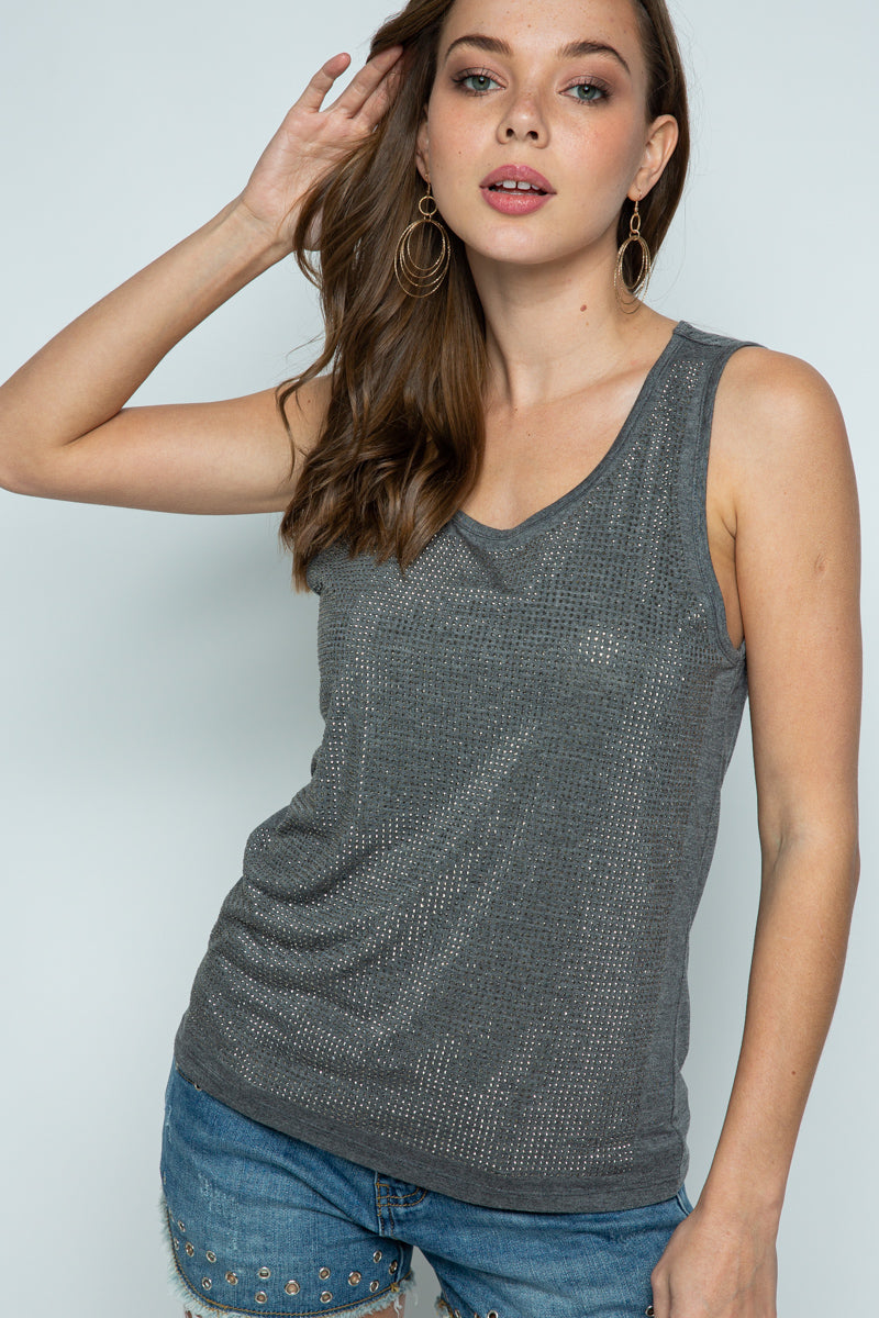 Charcoal Crystal Embellished Sleeveless Top