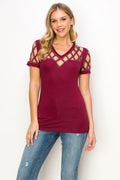 Burgundy Laser Cut Diamond Rhinestone Top