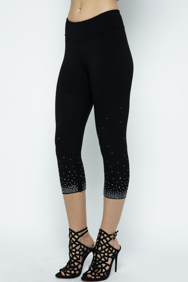 Black Crystal Embellished Capri Leggings