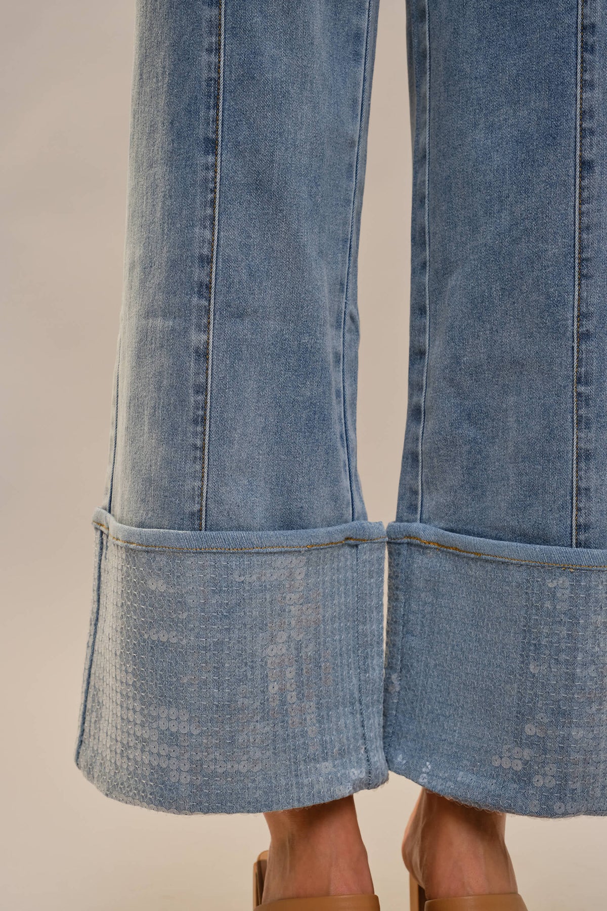 Blue B Cuffed Sequin Bottom Detailed Jeans
