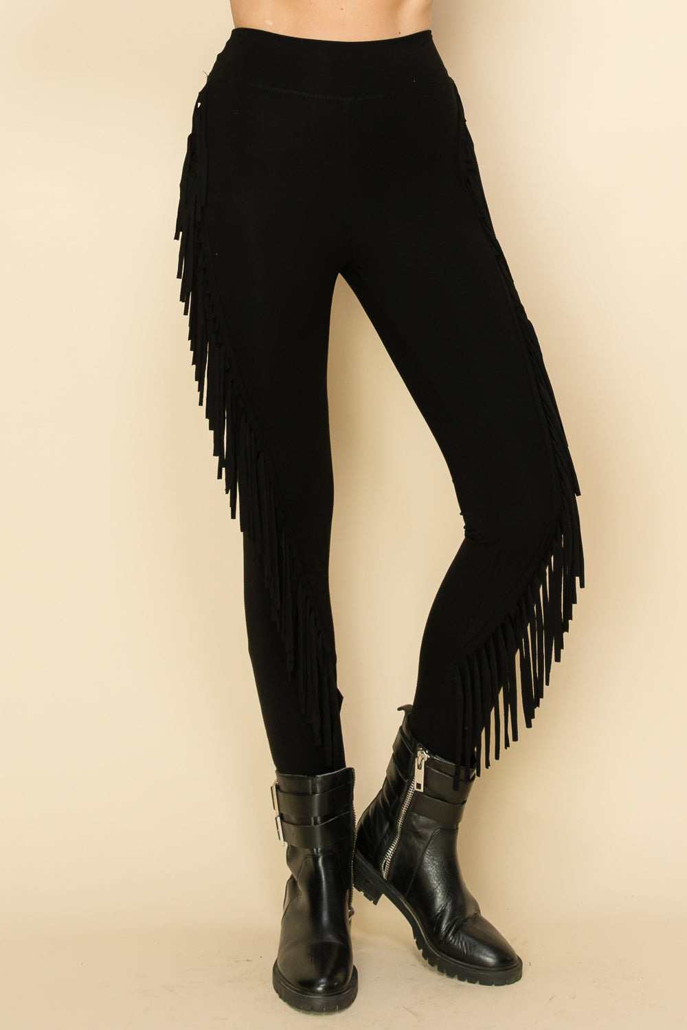 Black Swirl Fringe Skinny Leggings