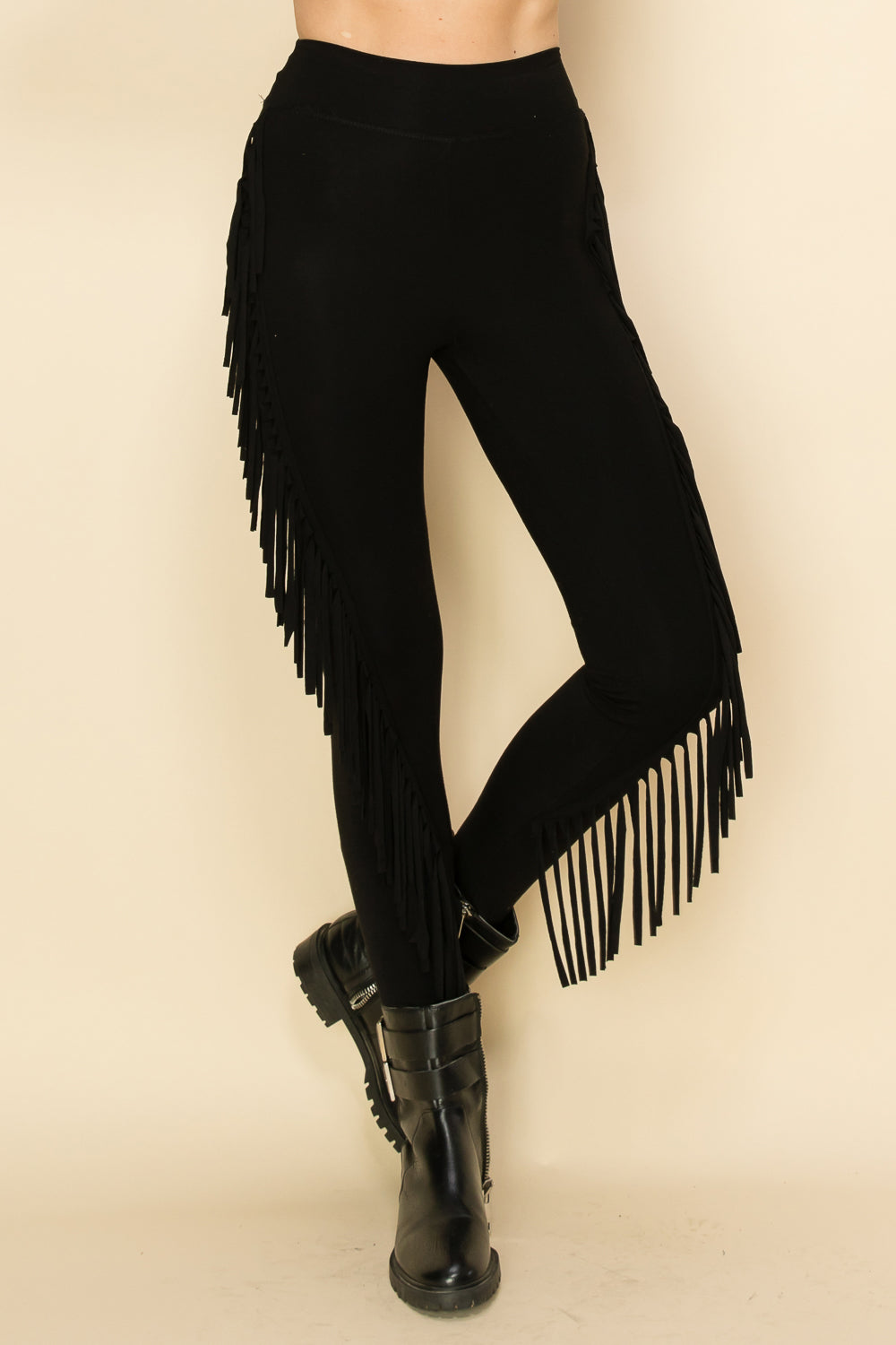 Black Swirl Fringe Skinny Leggings