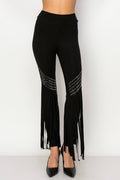 Black Rhinestone Fringe Banded Waist Leggings
