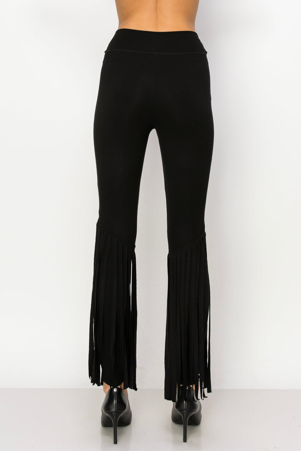 Black Rhinestone Fringe Banded Waist Leggings