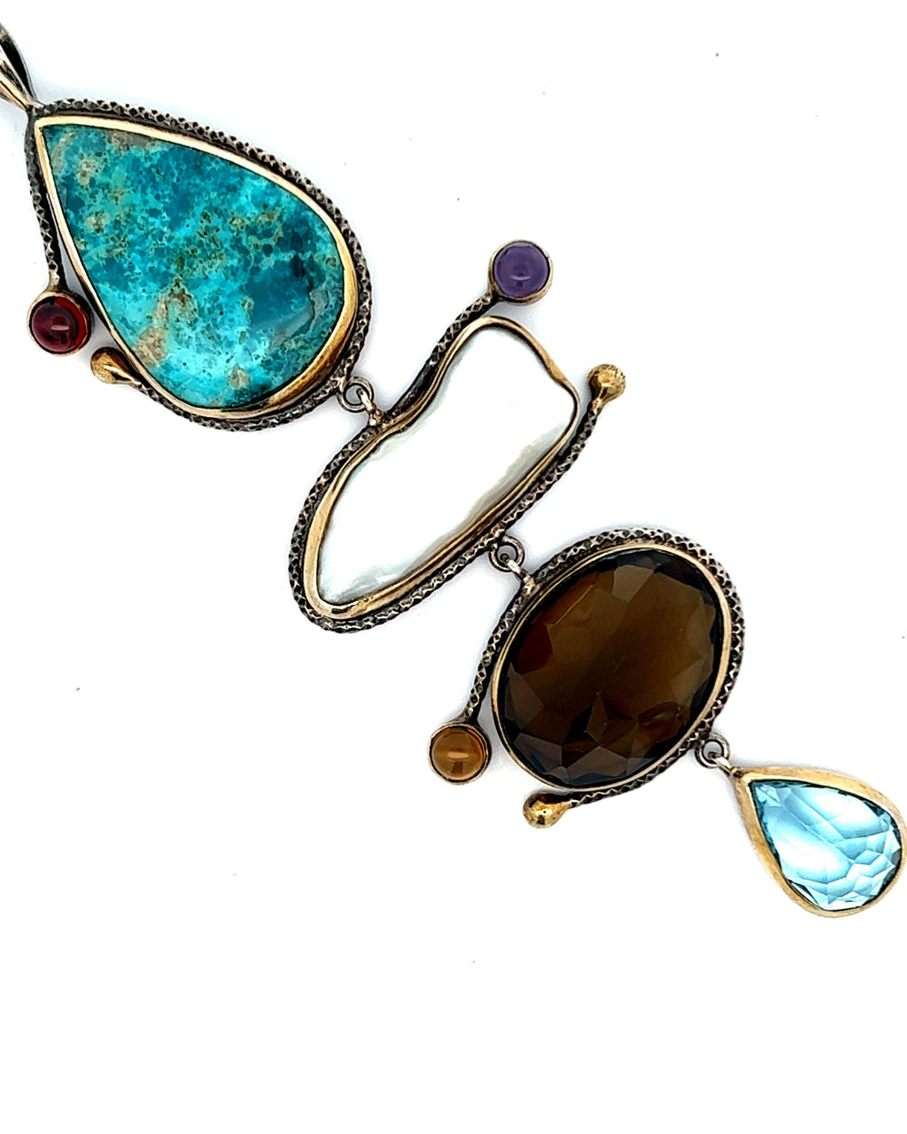 4 Tier Multi Gemstone Turquoise and Pearl Pendant