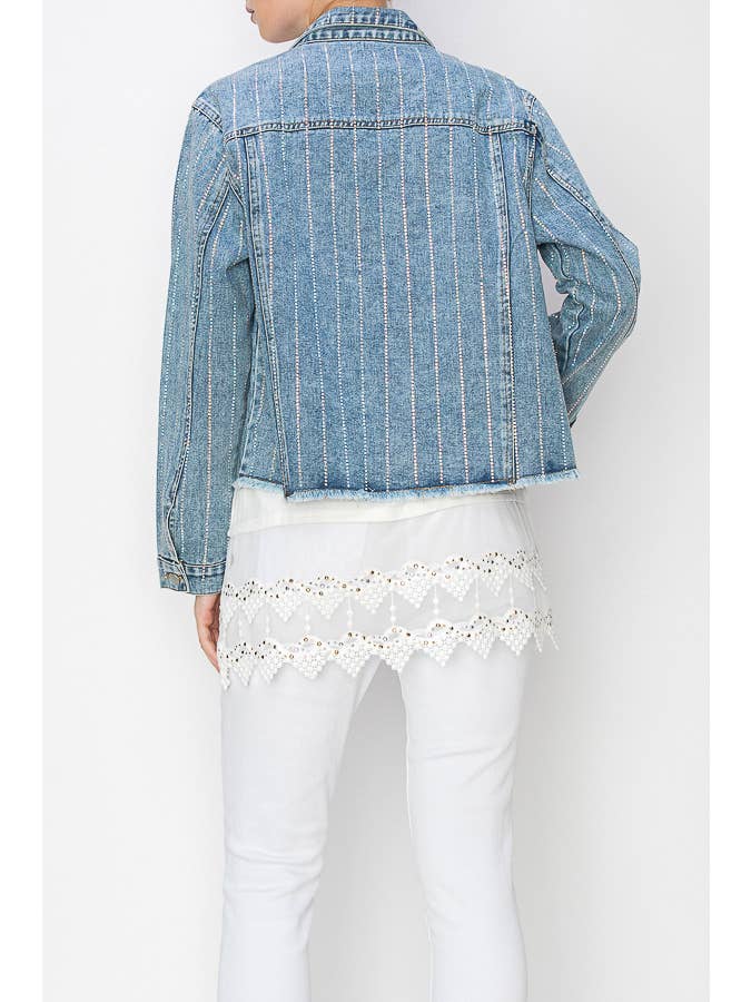 Blue Crystal Stripe Denim Jacket