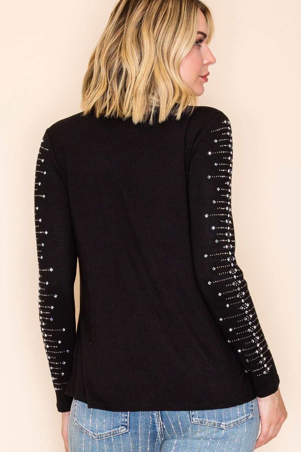 Black Crystal Sleeve Long Sleeve Top