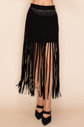 Black Fringe Stud Maxi Skirt