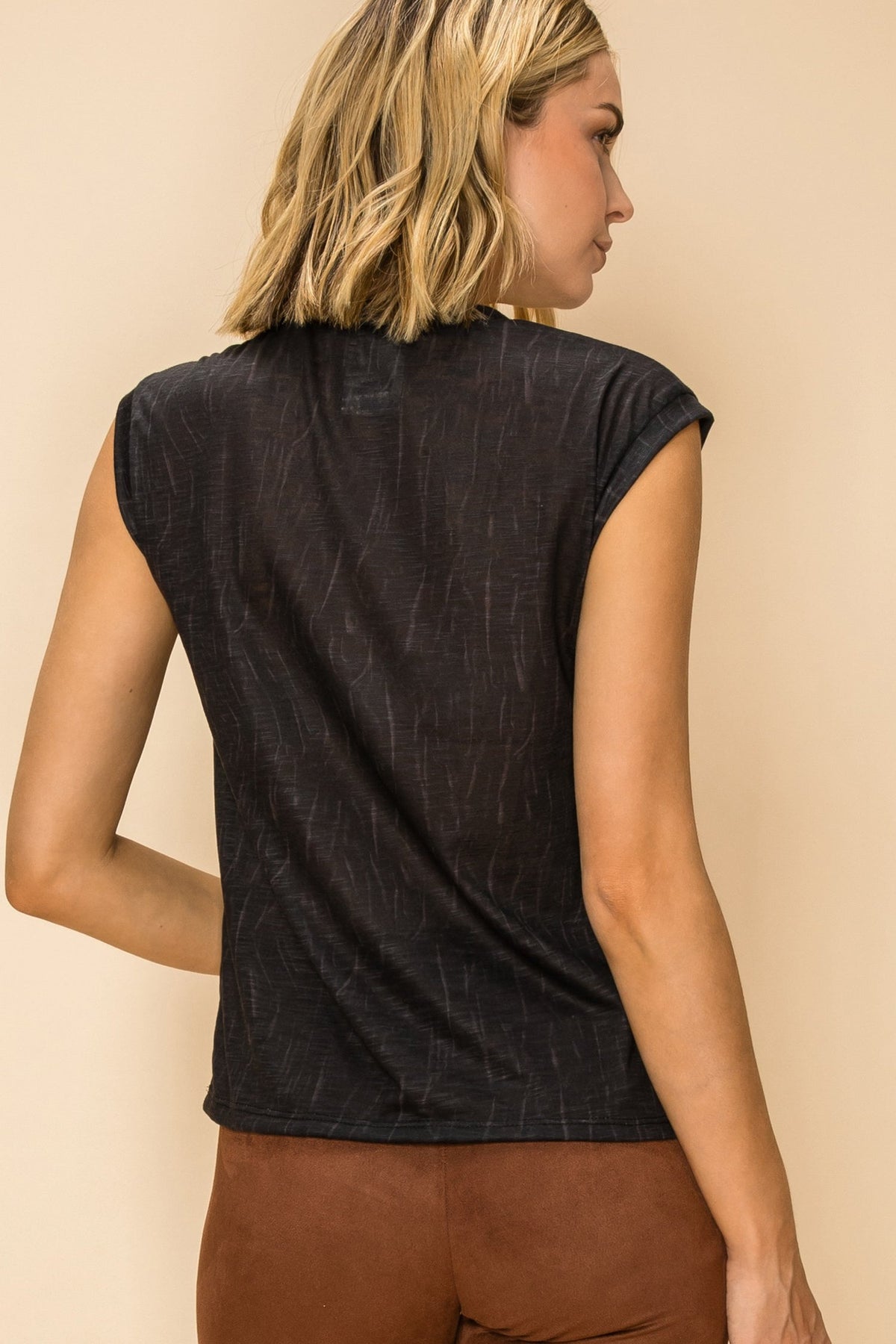Black Rhinestone Fringe Cap Sleeve Tank Top