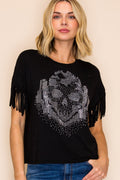 Black Crystal Skull Fringe Graphic Tee