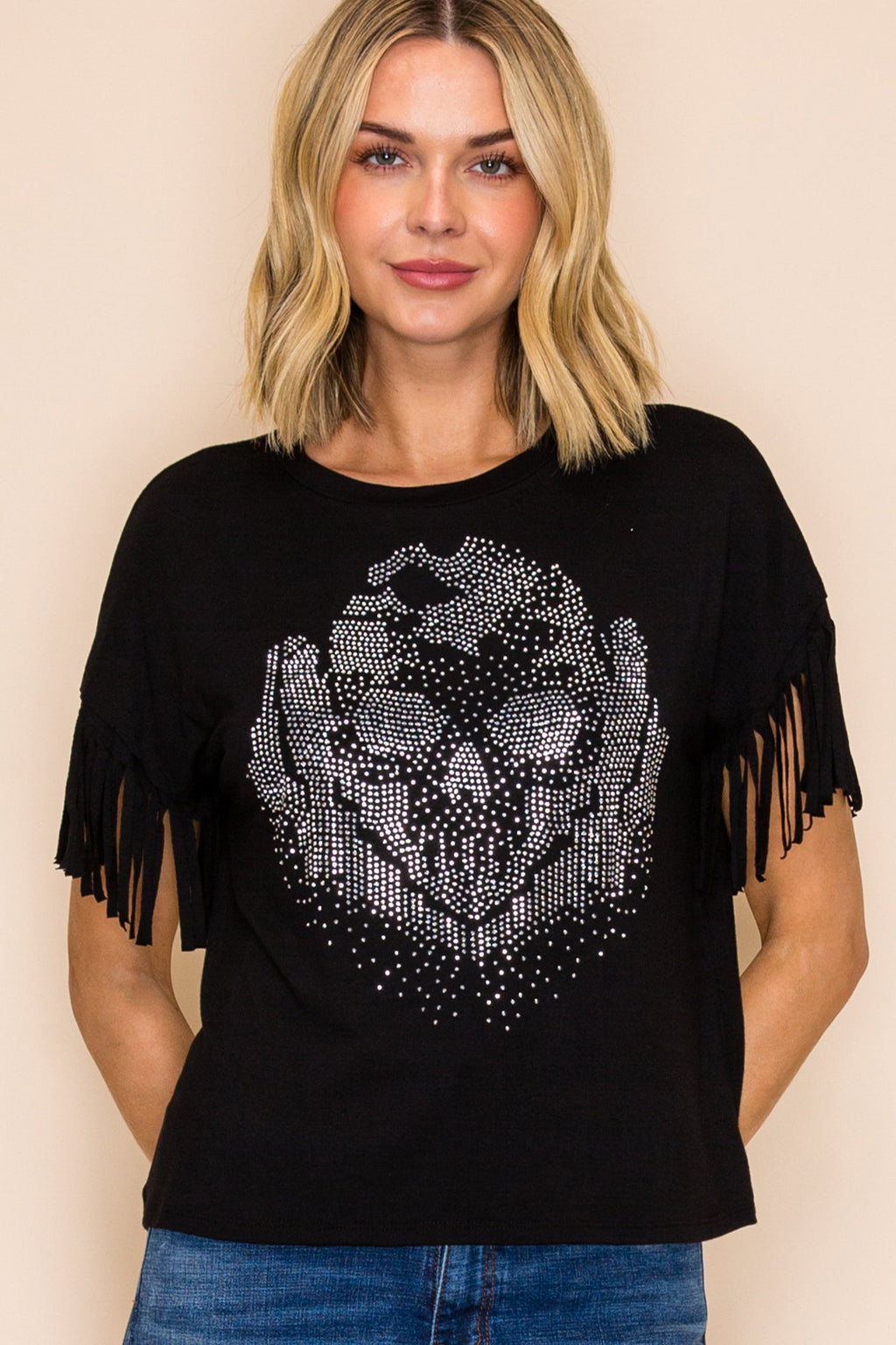 Black Crystal Skull Fringe Graphic Tee