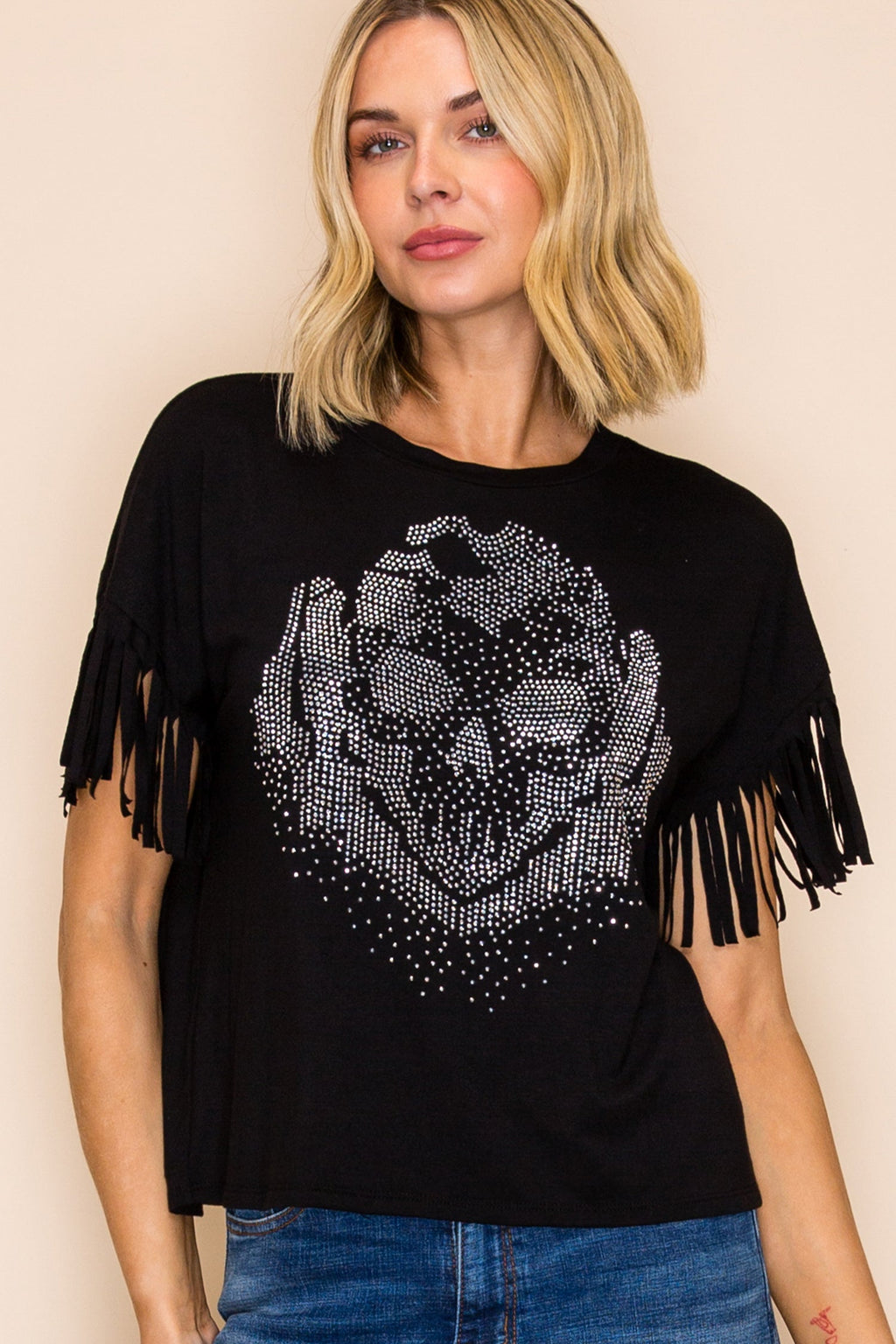 Black Crystal Skull Fringe Graphic Tee