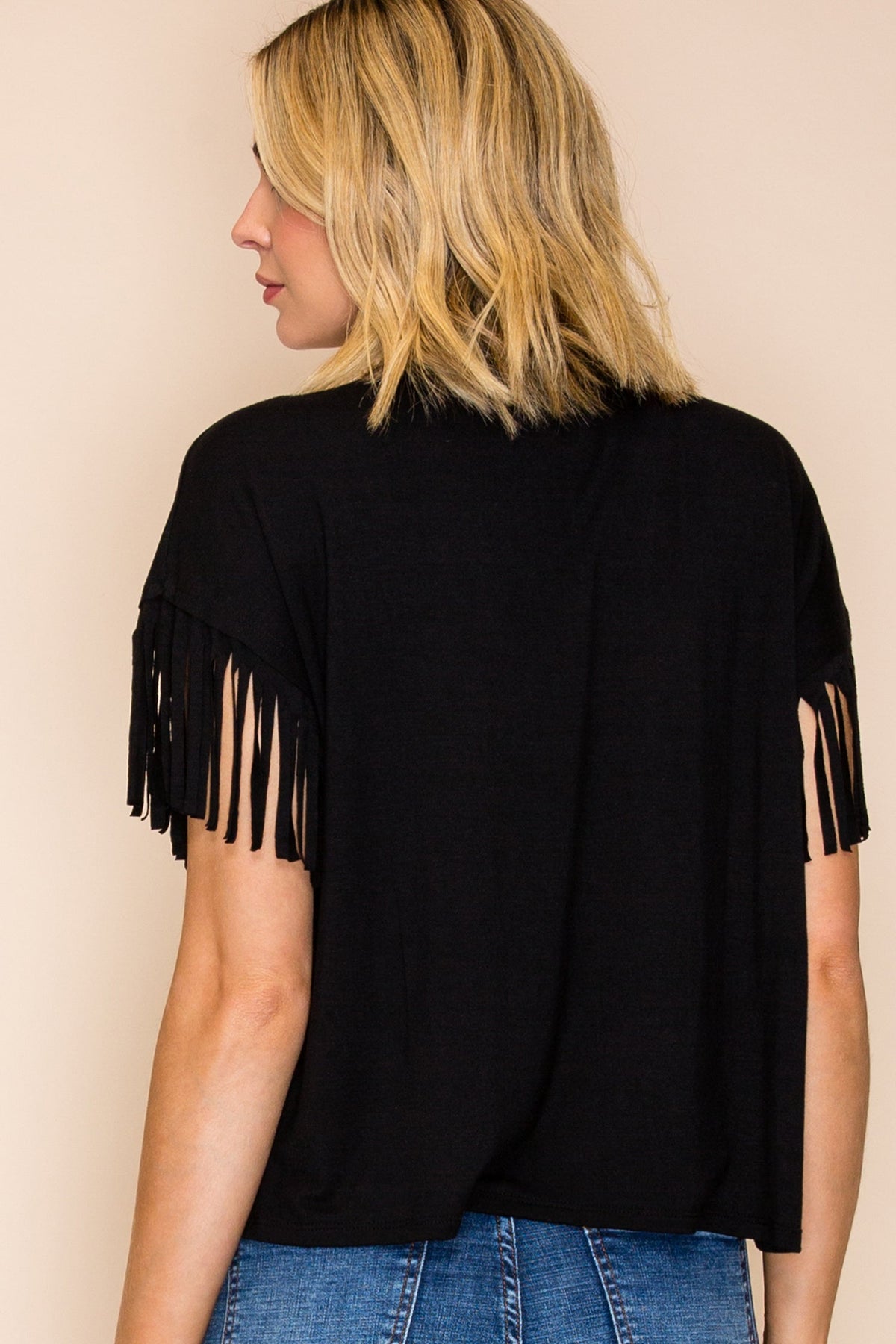Black Crystal Skull Fringe Graphic Tee