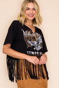 Black Nashville Eagle Fringe Crop Top