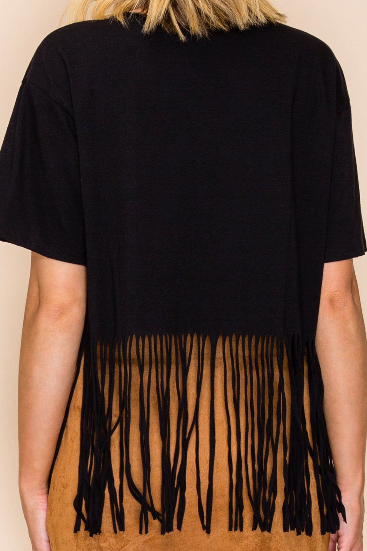 Black Nashville Eagle Fringe Crop Top