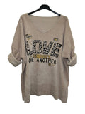 Beige Love Print One Sized V-Neck Velvet Top