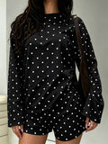 Black Polka Dot Long Sleeve Top and Shorts Set