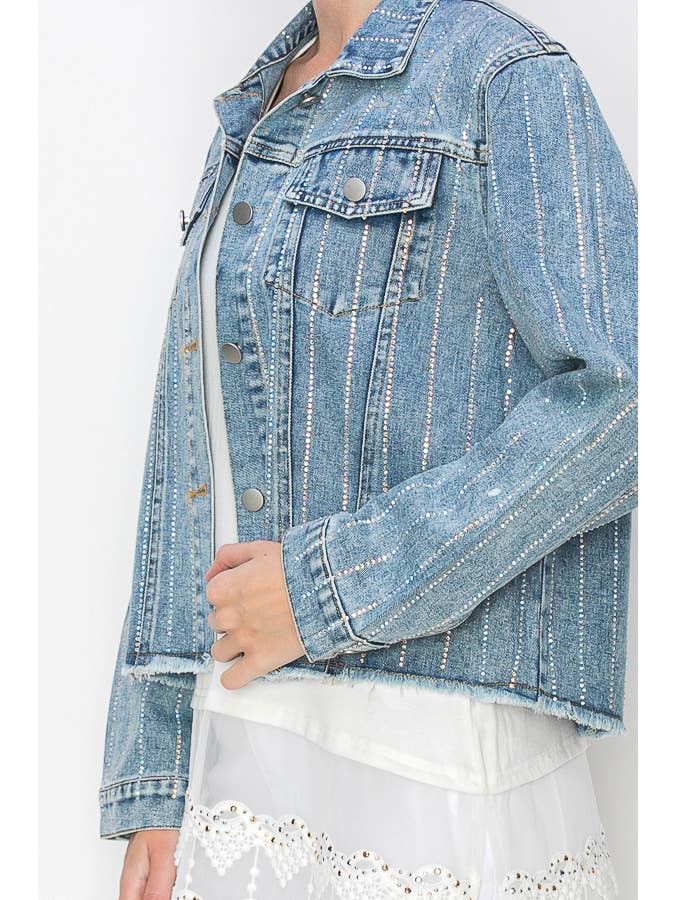 Blue Crystal Stripe Denim Jacket
