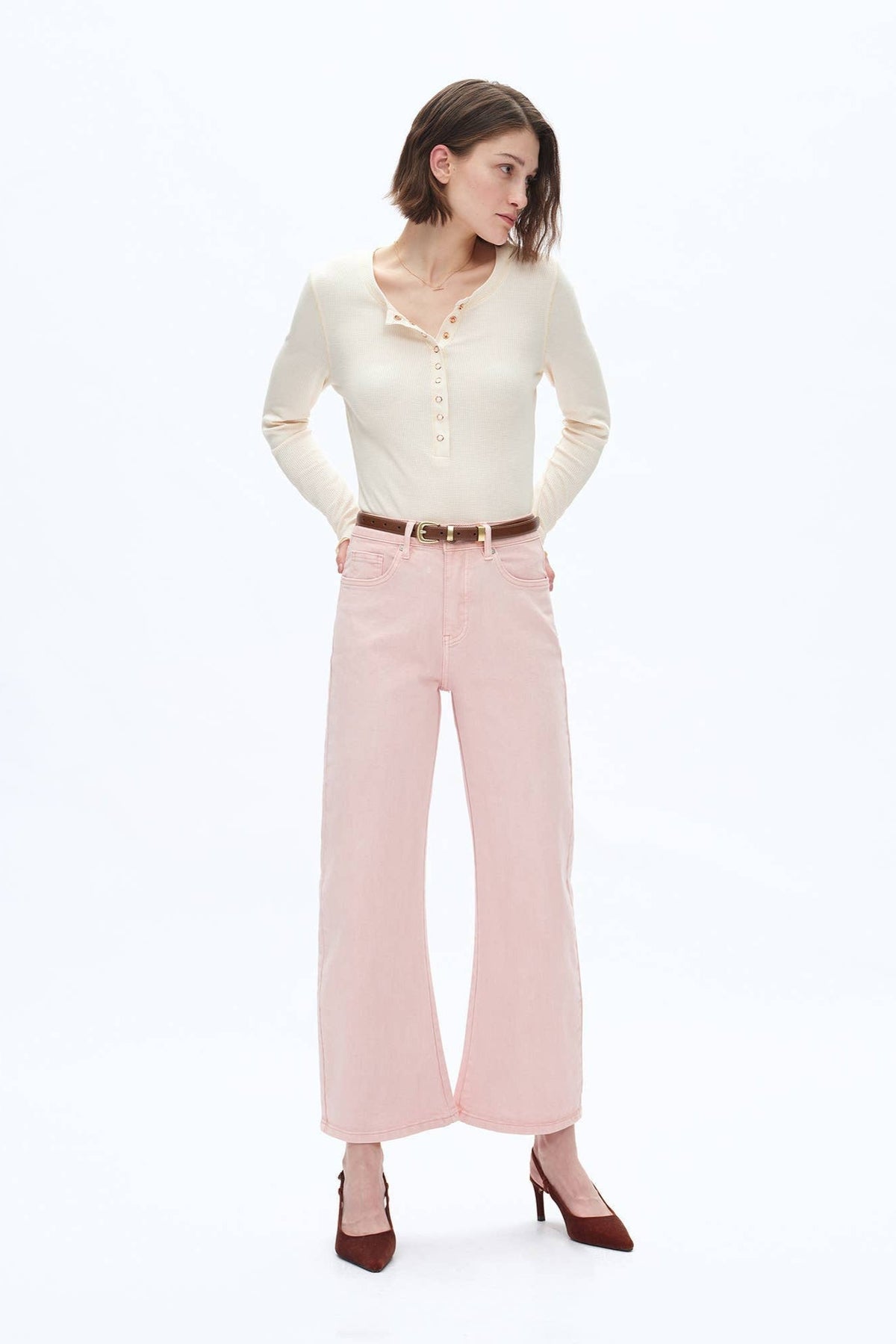 Bayeas Mid Rise Pink Barrel Jeans