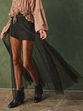 Black Belted Mesh Overlay Maxi Skort