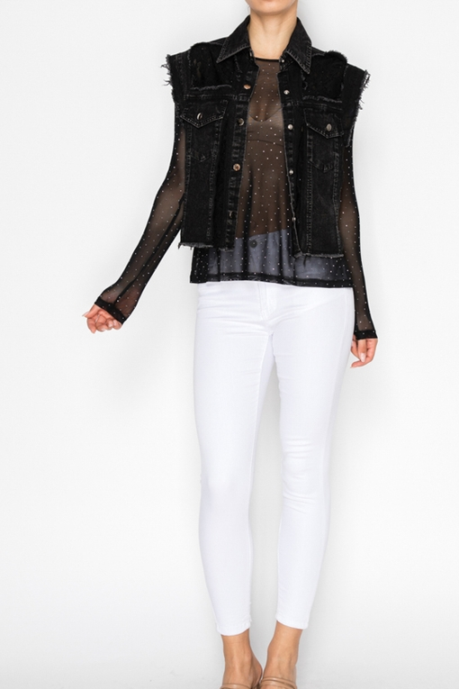 Black Denim Lace Vest