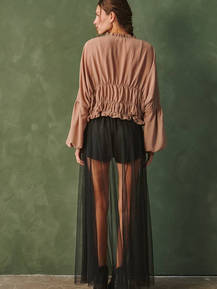 Black Belted Mesh Overlay Maxi Skort