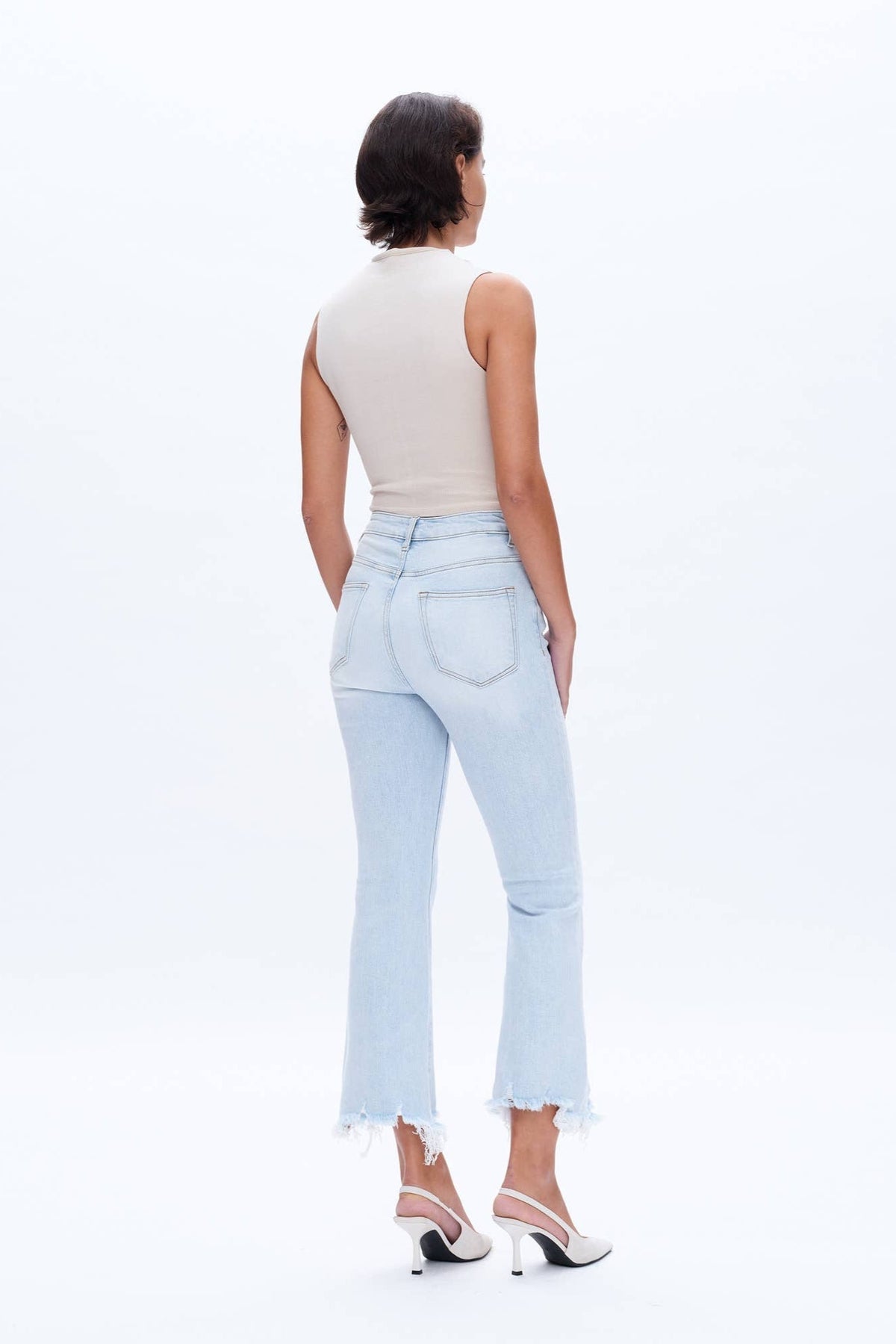 Bayeas High Rise Flare Denim Jeans with Frayed Hem