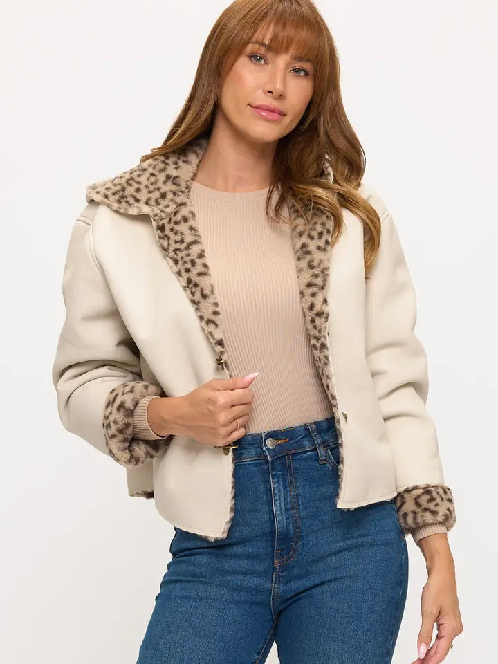 Cream Leopard Reversible Toggle Jacket