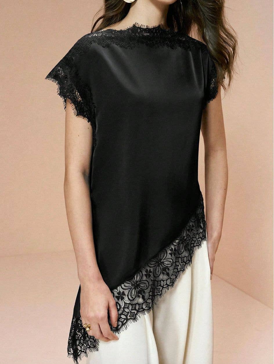 Black Lace Embellished Top