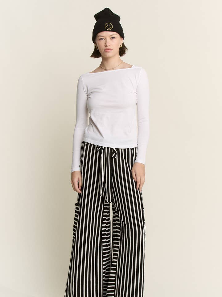 Black Striped Wide Leg Pants