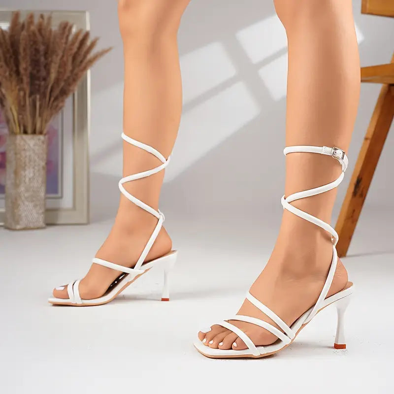 Pointed Toe High-Heeled Sandals with Extra-Long Crisscross Lacing – Stiletto Heel