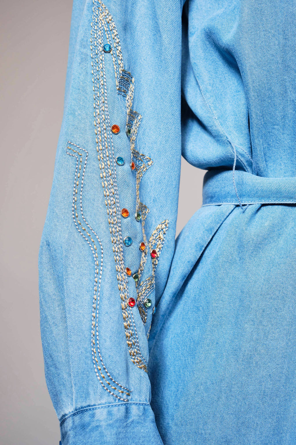Blue B Denim Tencel Embroidered Studded Tunic