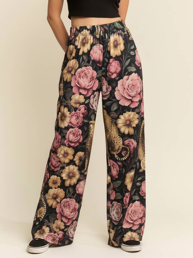 Black Floral Noir Cheetah Pants