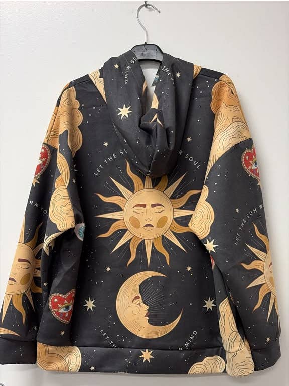 Black Celestial Sun Moon One Sized Hoodie