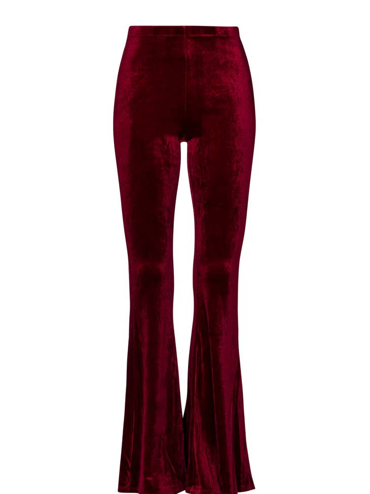 Burgundy Velvet Bell Bottom Flare Pants