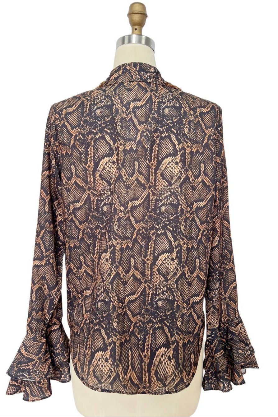Caramel Snake Print Ruffle Blouse