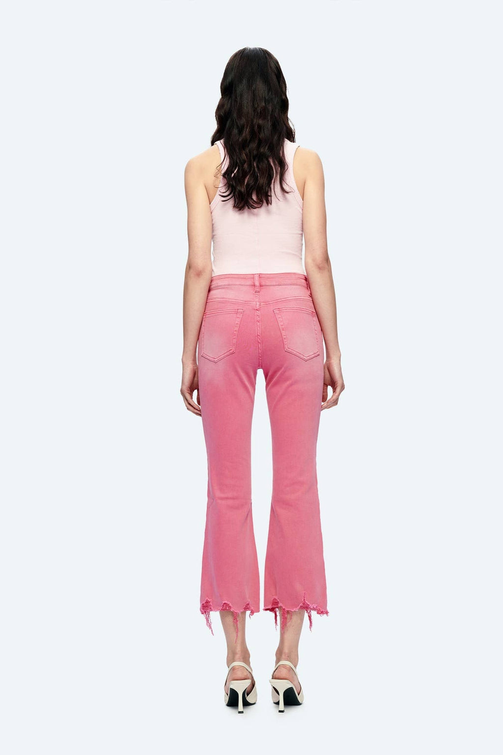 Bayeas Razberry Pink Mid Rise Crop Flare With Frayed Hem
