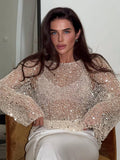 Champagne Sequin Embellished Knit Top
