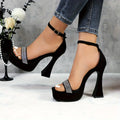 Chunky Platform Heel Sandals – Adjustable Glitter Ankle Straps