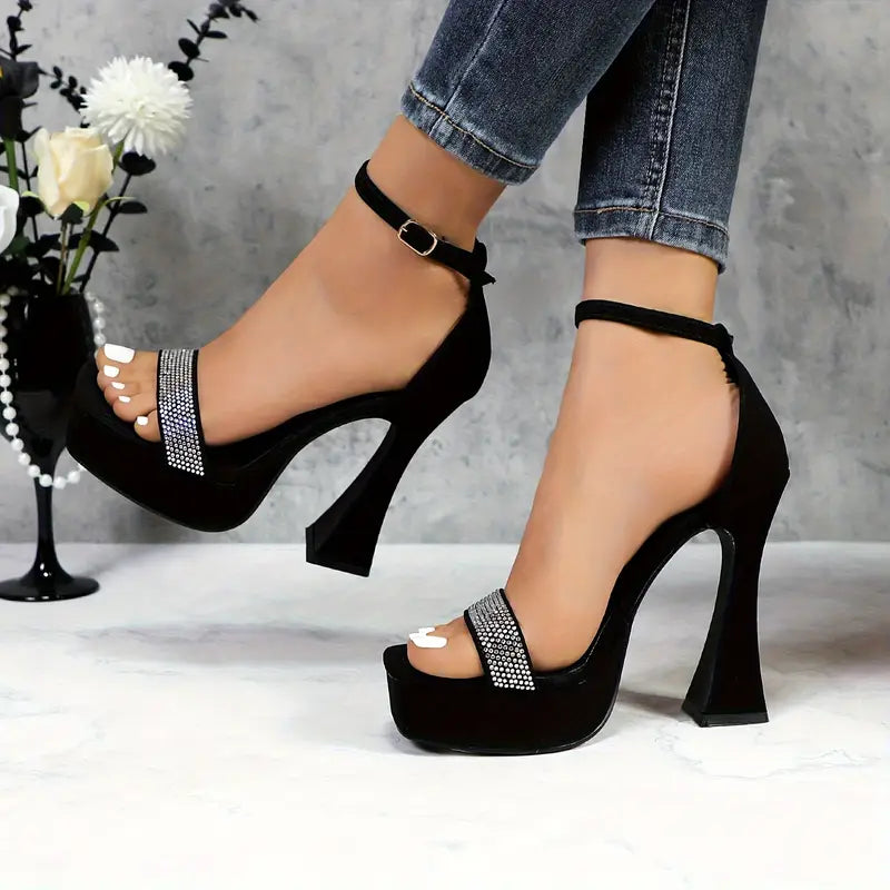 Chunky Platform Heel Sandals – Adjustable Glitter Ankle Straps