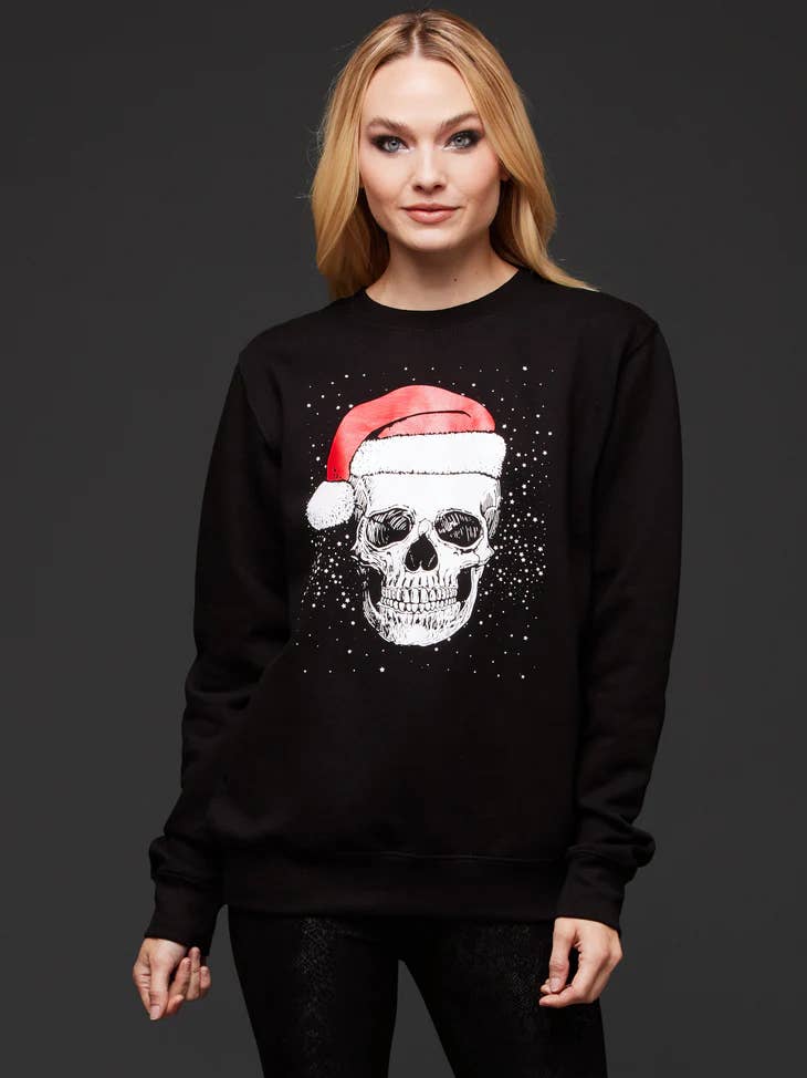Black Skull Santa Graphic Top