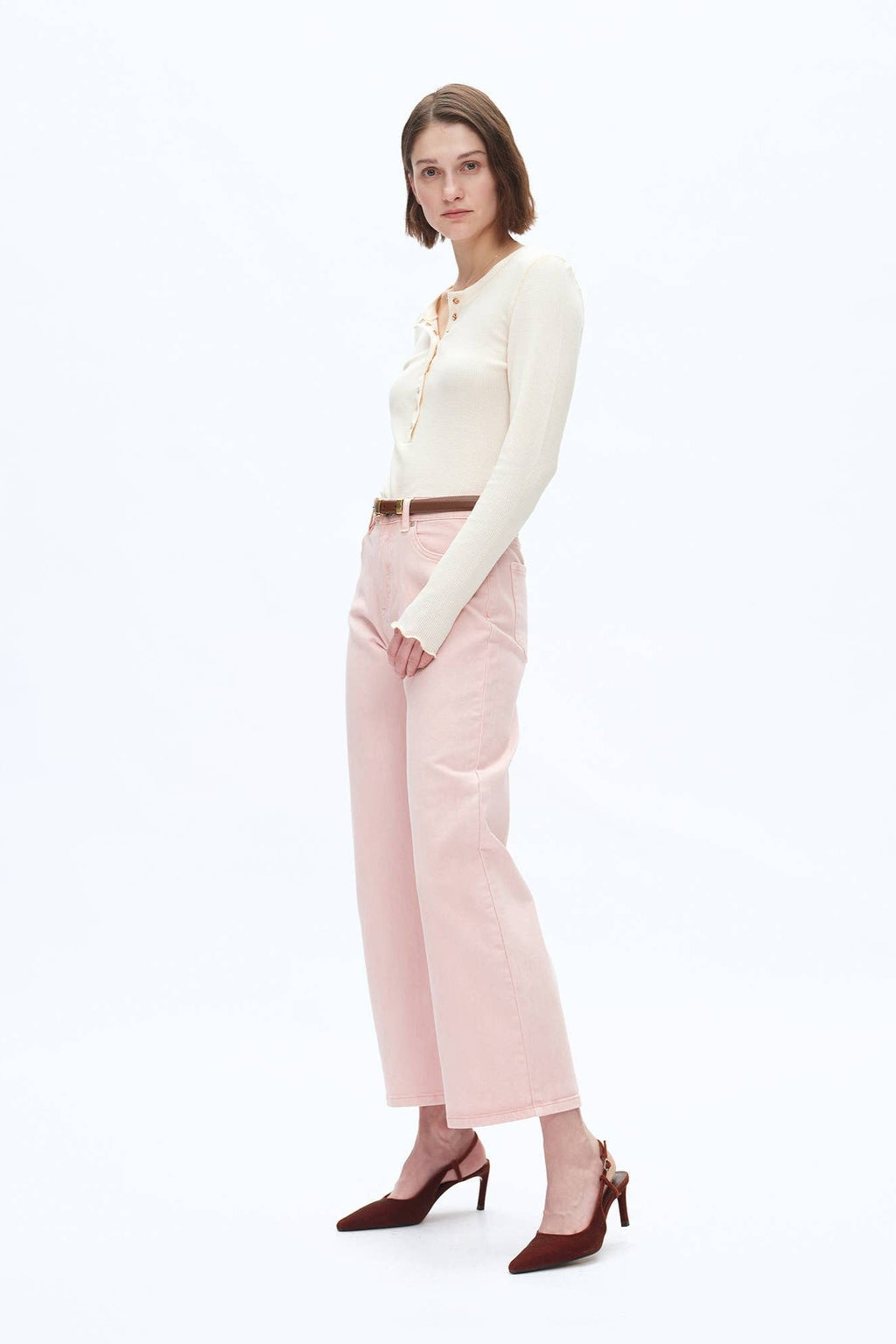 Bayeas Mid Rise Pink Barrel Jeans