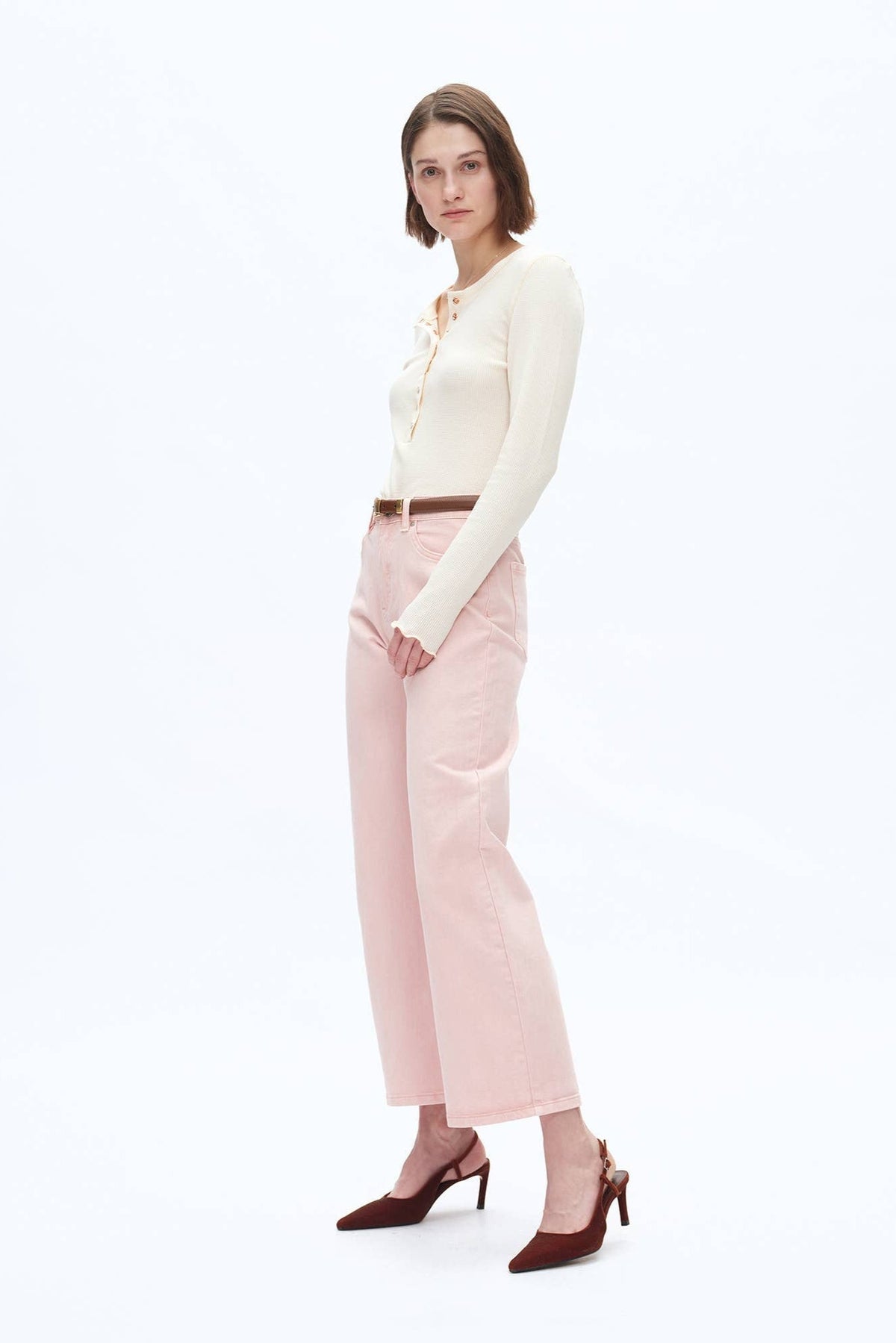 Bayeas Mid Rise Pink Barrel Jeans