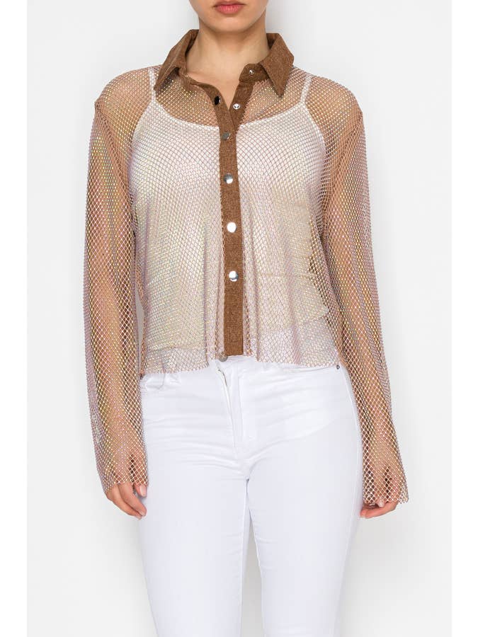 Brown Sparkly Mesh Jacket