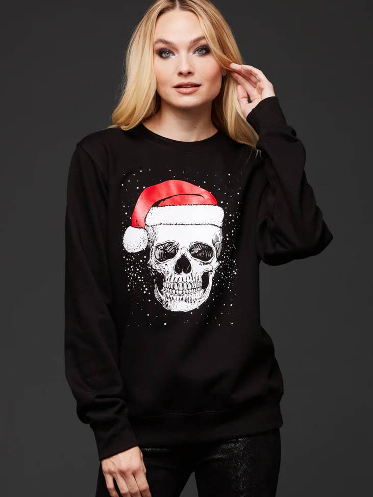 Black Skull Santa Graphic Top